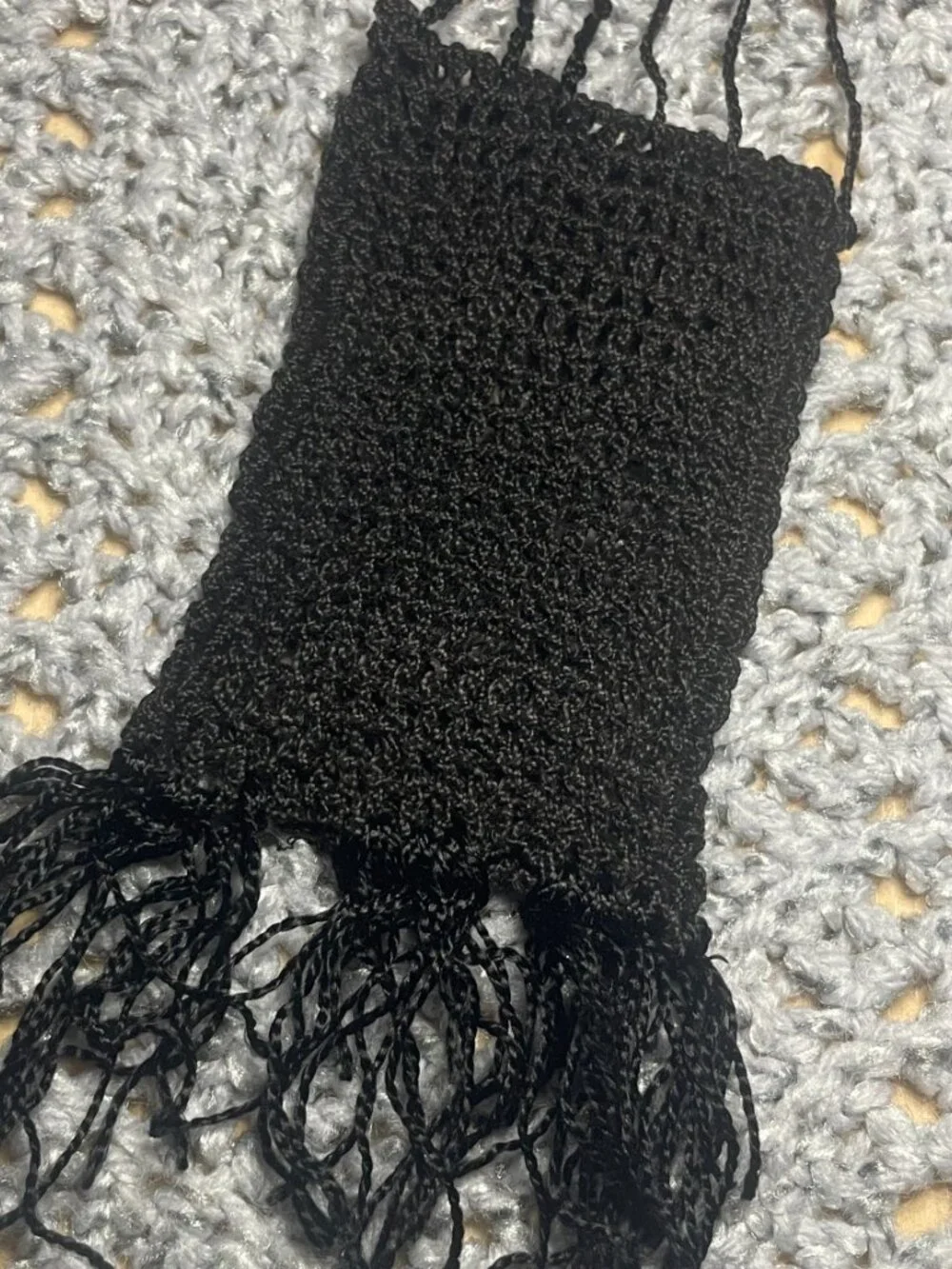 Victorian Black Crochet Lace Mourning Bag / Purse plus | Key chain holder